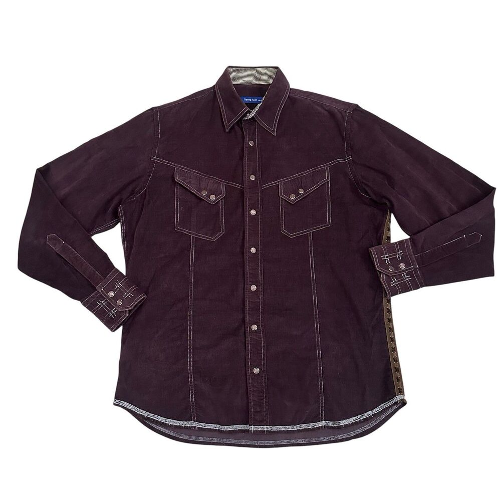 Georg Roth Los Angeles Mens Large Pearl Snap Shirt~Long Sleeve~Purple Corduroy.